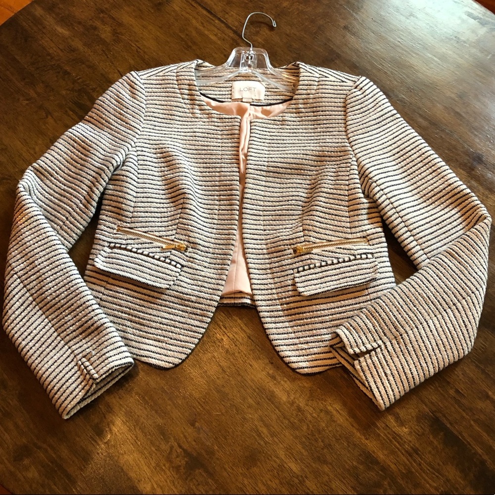 LOFT Tweed Black and White striped Blazer Size 2